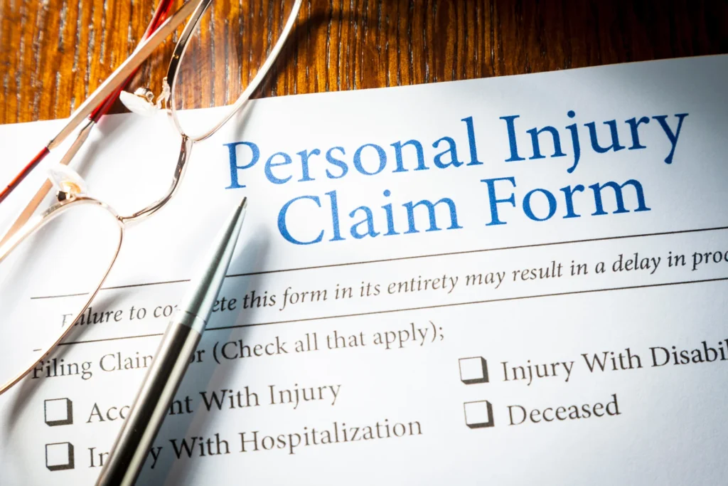 A personal injury claim form on a desk
