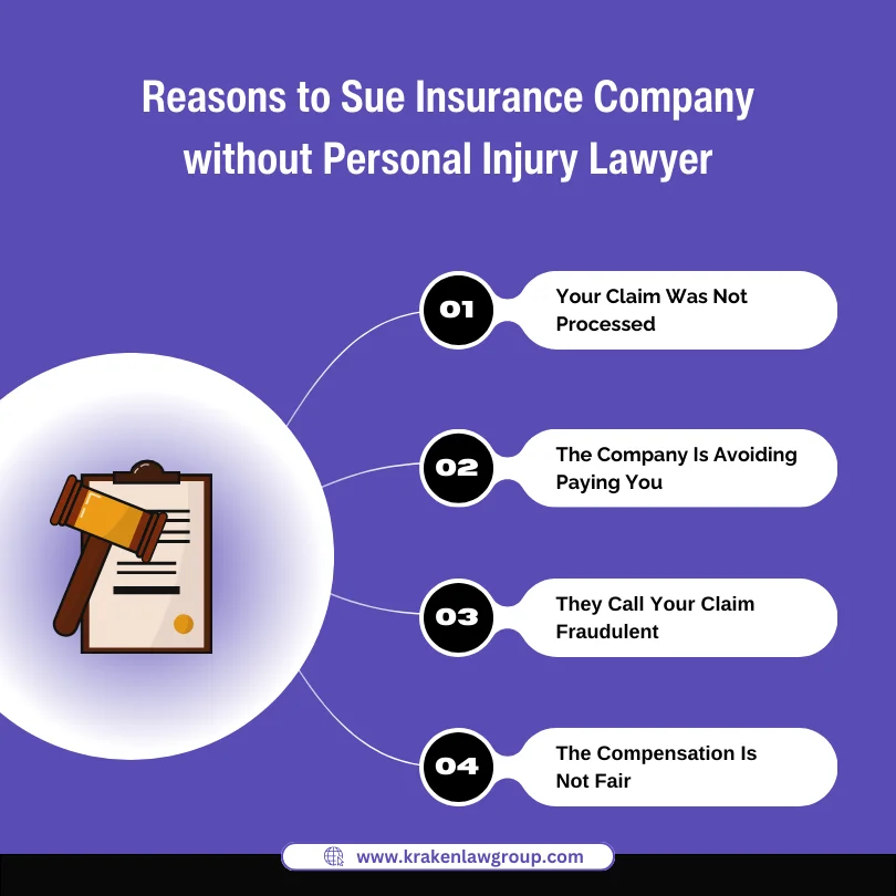An infographic on how to sue insurance company without personal injury lawyer attorney