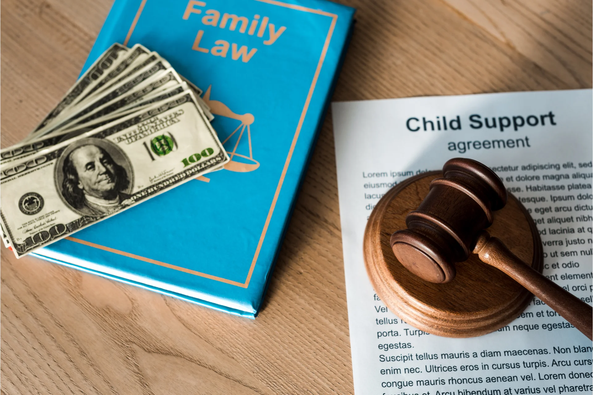 Child support payments and agreement on a desk
