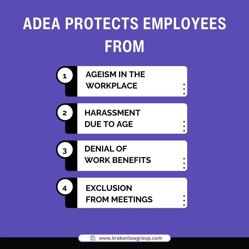 An infographic on ADEA protection of employees from ageism in the workplace