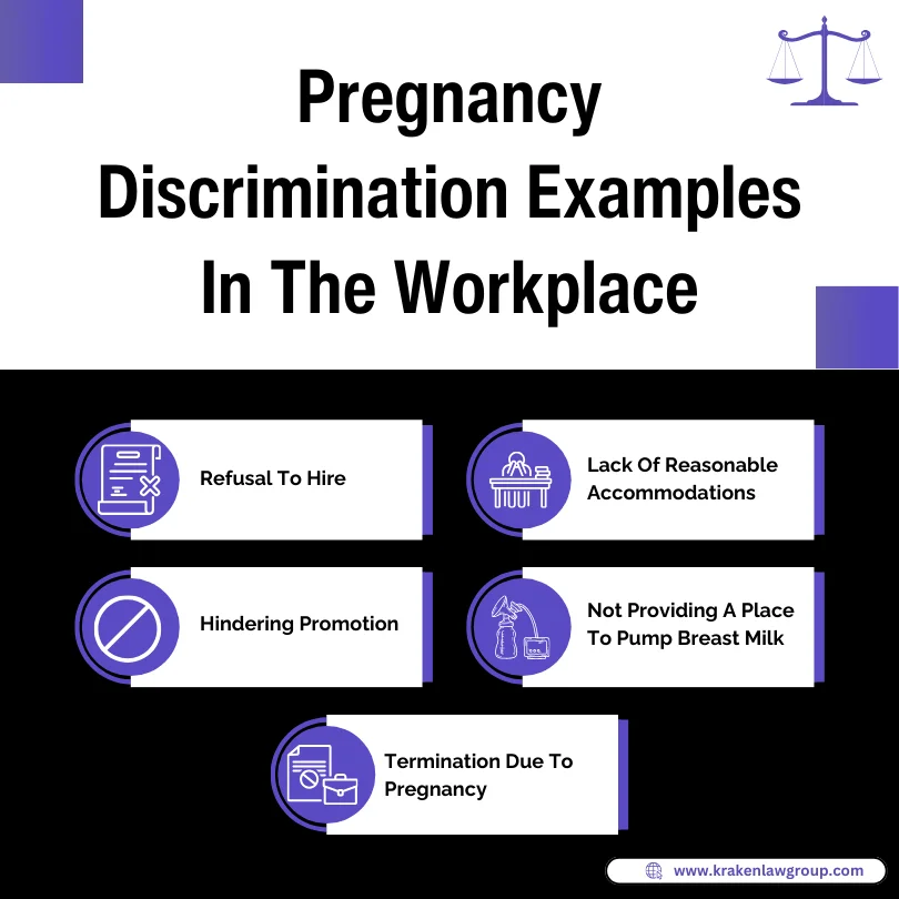An infographic on the pregnancy discrimination examples at work