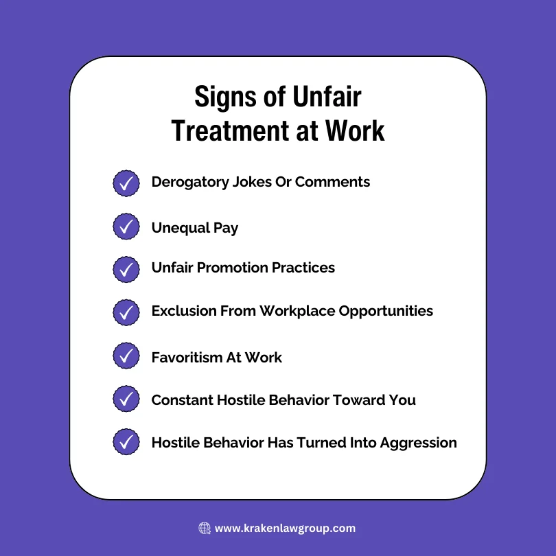An infographic on the seven signs of unfair treatment at work