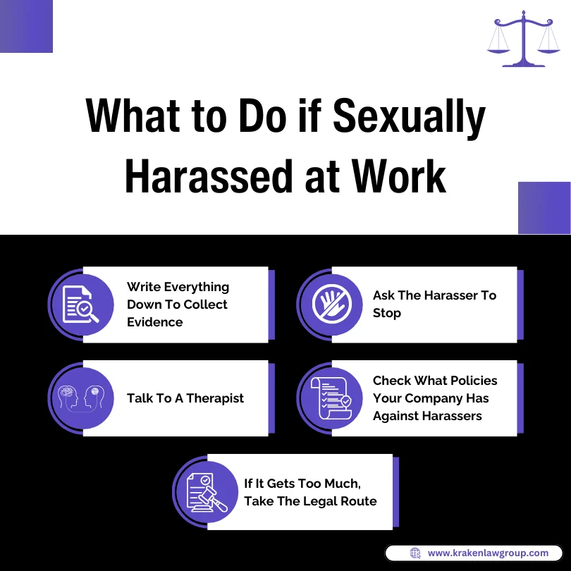 An infographic on what to do if sexually harassed at work without reporting