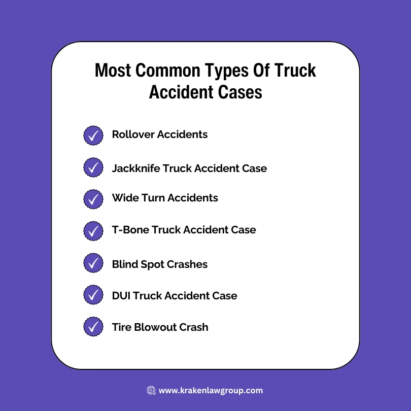 An infographic listing the most common types of truck accident cases