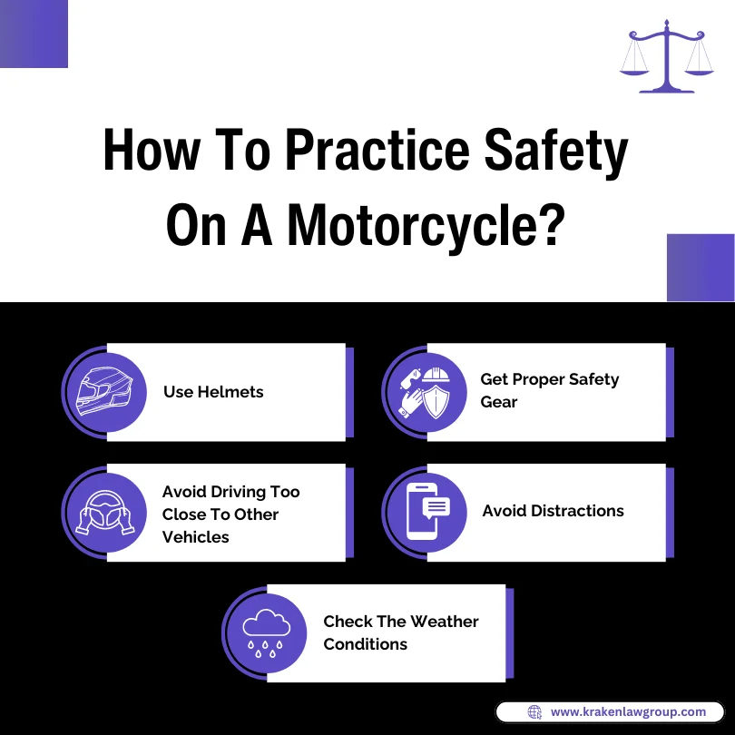 An infographic on how to practice safety on a motorcycle