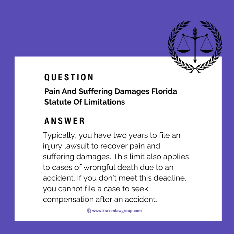 An answer post explaining the statute of limitations on pain and suffering damages in Florida