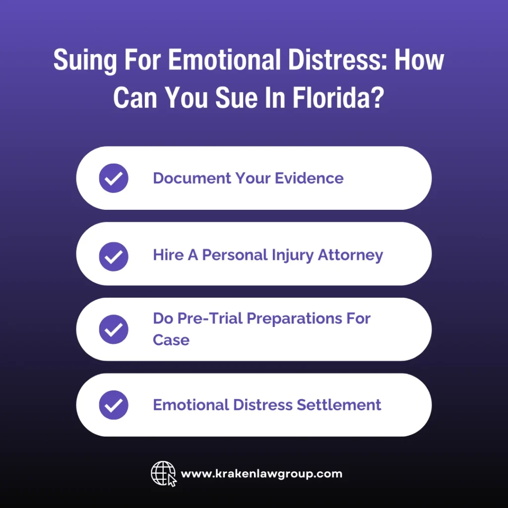 An infographic on the process of suing for emotional distress in Florida