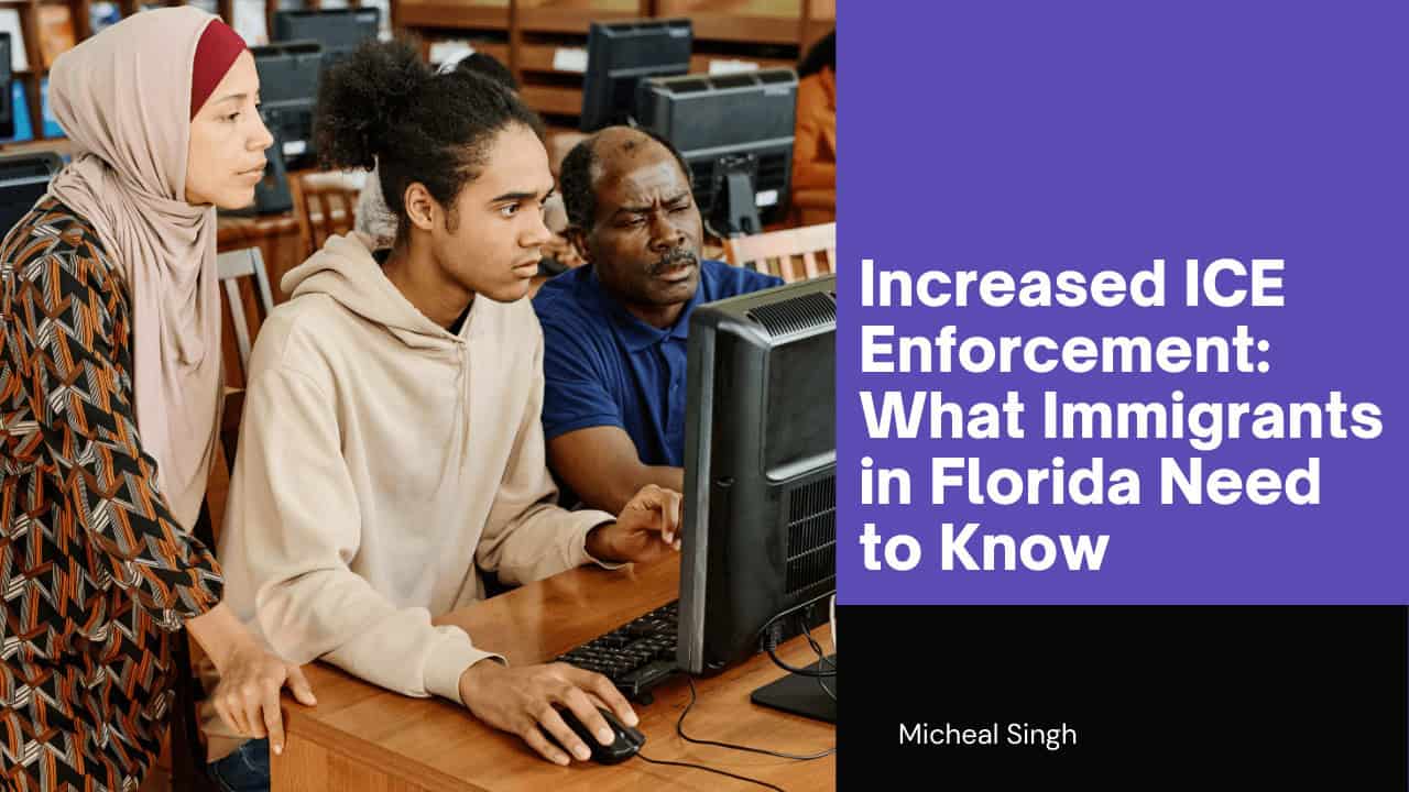 ICE agents conducting enforcement actions, emphasizing the urgency for immigrants in Florida to know their legal rights and prepare for possible encounters.