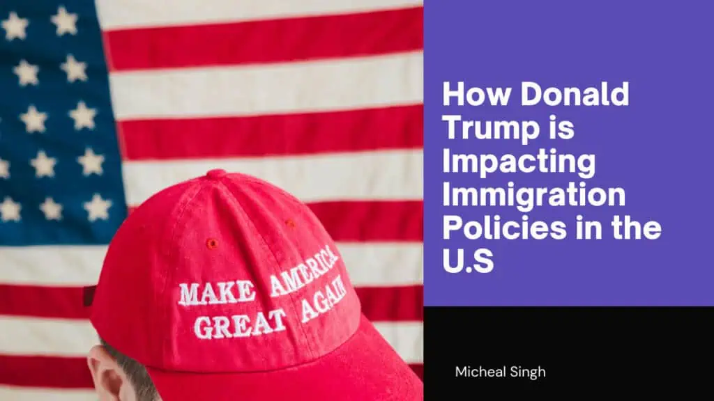 Donald Trump at a podium speaking about immigration policies, illustrating the ongoing debate and impact on U.S. immigration law.